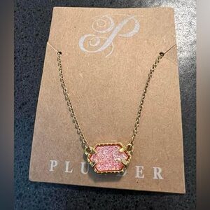 Plunder Carrie Williams Pink Druzy 18k Gold RETIRED Necklace